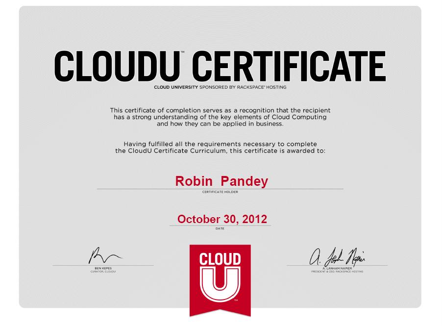 CloudU Certificate - Rackspace University 2012